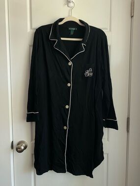 Ralph Lauren Black Nightshirt with White Piping and Monogram